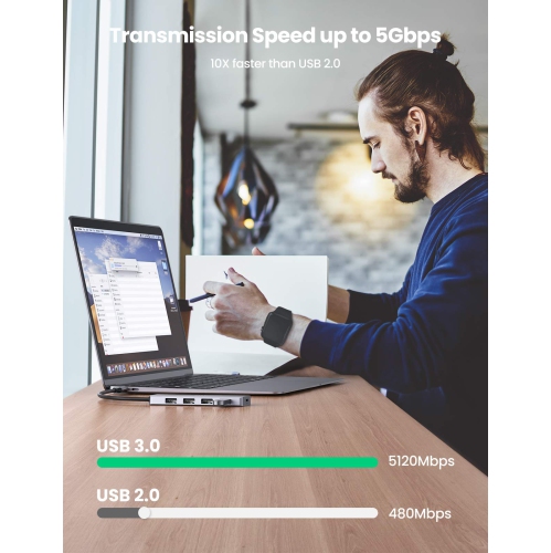 UGREEN USB C Hub 4 Ports USB 3.1 Type C to USB 3.0 Hub Adapter with Micro USB for MacBook Pro, iMac, Samsung Galaxy S10 S9,