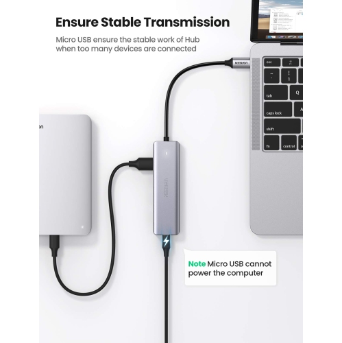 UGREEN USB C Hub 4 Ports USB 3.1 Type C to USB 3.0 Hub Adapter with Micro USB for MacBook Pro, iMac, Samsung Galaxy S10 S9,