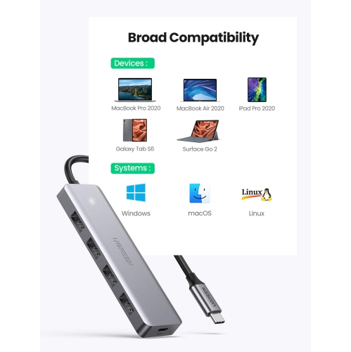 UGREEN USB C Hub 4 Ports USB 3.1 Type C to USB 3.0 Hub Adapter with Micro USB for MacBook Pro, iMac, Samsung Galaxy S10 S9,