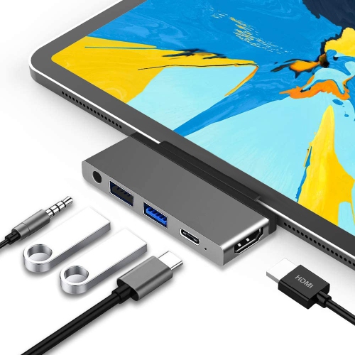 navor USB C Hub for iPad Pro 5 in 1 USB C iPad Pro Hub Adapter Type C Dongle with 4K HDMI, 2 USB 3.0 Ports, 100W PD Chargin