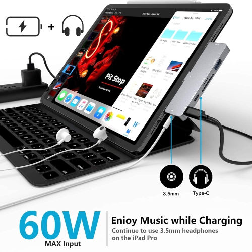 USB C HUB for iPad Pro 2018/2020/11/12.9,iPad Air 4,7 in 1 iPad Pro Adapter with 4K HDMI,3.5mm Headphone Jack,USB3.0,USB C P