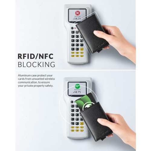 VULKIT Pop up Wallet, RFID Blocking Genuine Leather Credit Card Wallet with Banknote Compartment, ID Window & Coin Pocket (C