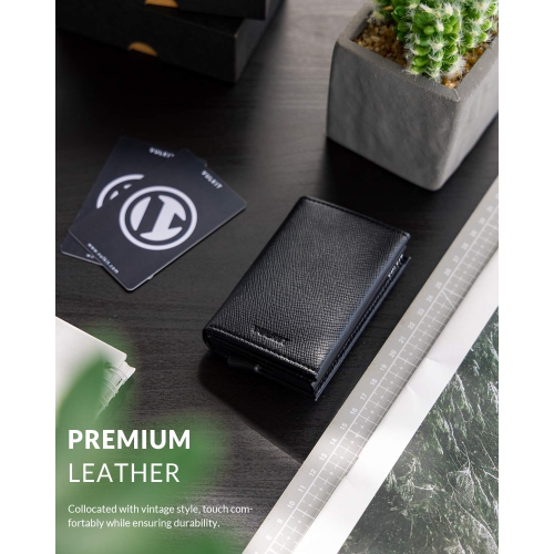 VULKIT Pop up Wallet, RFID Blocking Genuine Leather Credit Card Wallet with Banknote Compartment, ID Window & Coin Pocket (C
