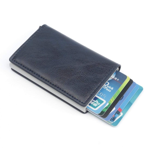 CHJGLNL Men's Genuine Leather Wallet RFID Blocking Aluminum Automatic Pop Up Credit Card Holder Case