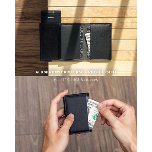 Porte-cartes de crédit de VULKIT, blocage RFID, portefeuille escamotable automatique en cuir, pochette mince aluminium, porte-cartes professionnelles
