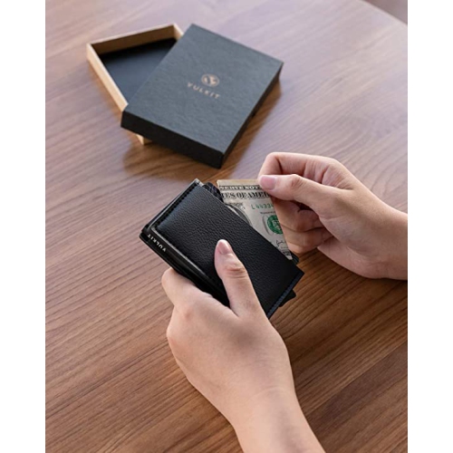 Porte-cartes de crédit de VULKIT, blocage RFID, portefeuille escamotable automatique en cuir, pochette mince aluminium, porte-cartes professionnelles