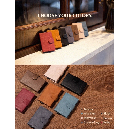 Slim Pop Up Wallet For Men, Leather Credit Card Case Holder RFID Blocking Minimalist Wallets