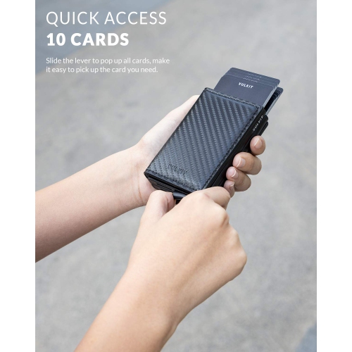 Pop Up Wallet Automatic Slim Leather Credit Card Holder RFID Blocking with Money Clip Business Wallet Holds 12 Cards Carbon