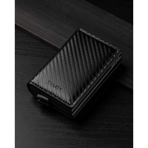 Pop Up Wallet Automatic Slim Leather Credit Card Holder RFID Blocking with Money Clip Business Wallet Holds 12 Cards Carbon