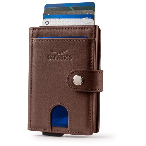 Baby Blue Leather All in One Card Case Holder Slim Wallet With a Card Protection Strap by Marshal