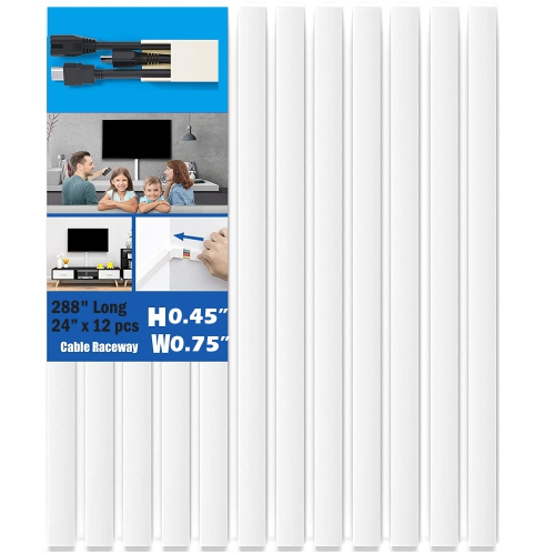 HYFAI Cable Concealer 288" Cord Cover Cable Management Raceway Hiding Wires in Home and Office 12 X L24"XW0.75"XH0.45" White