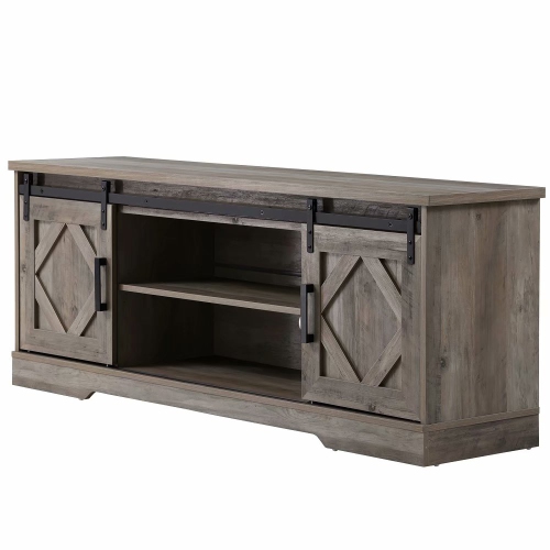 WAMPAT 59 Inch Farmhouse Sliding Barn Door TV Stand for 65" Flat Screen Rustic Grey