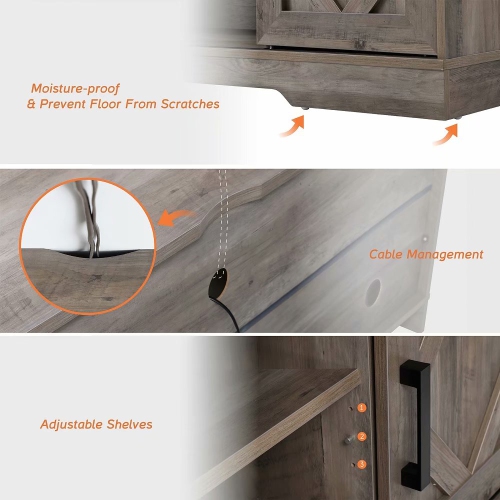 WAMPAT 59 Inch Farmhouse Sliding Barn Door TV Stand for 65" Flat Screen Rustic Grey