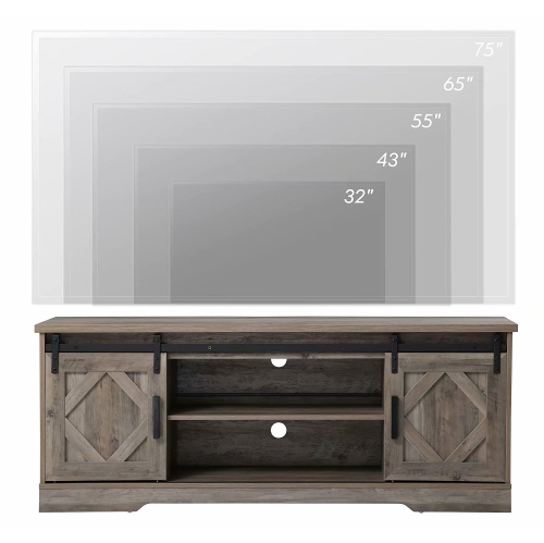 WAMPAT 59 Inch Farmhouse Sliding Barn Door TV Stand for 65" Flat Screen Rustic Grey