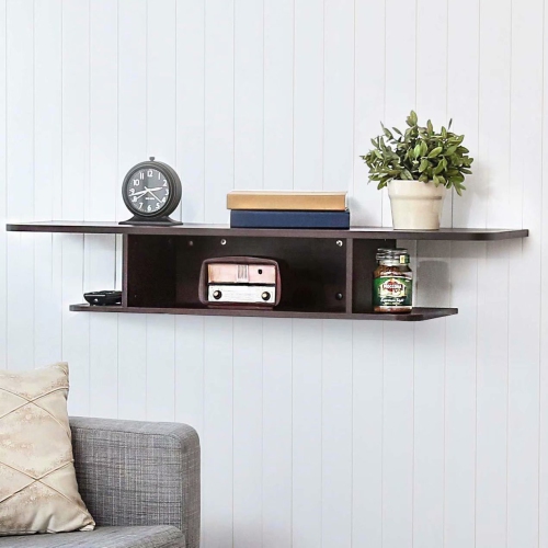 Meuble multimédia mural pour téléviseur FITUEYES pour téléviseur mesurant jusqu’à 55 po, tablette audio-vidéo de rangement de divertissement, noyer