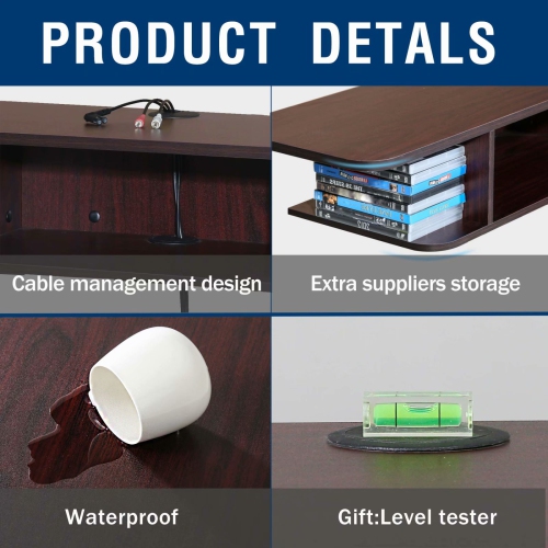 Meuble multimédia mural pour téléviseur FITUEYES pour téléviseur mesurant jusqu’à 55 po, tablette audio-vidéo de rangement de divertissement, noyer