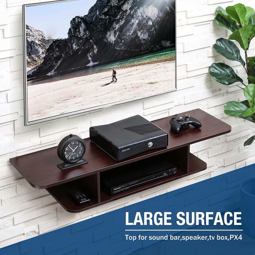 Meuble multimédia mural pour téléviseur FITUEYES pour téléviseur mesurant jusqu’à 55 po, tablette audio-vidéo de rangement de divertissement, noyer