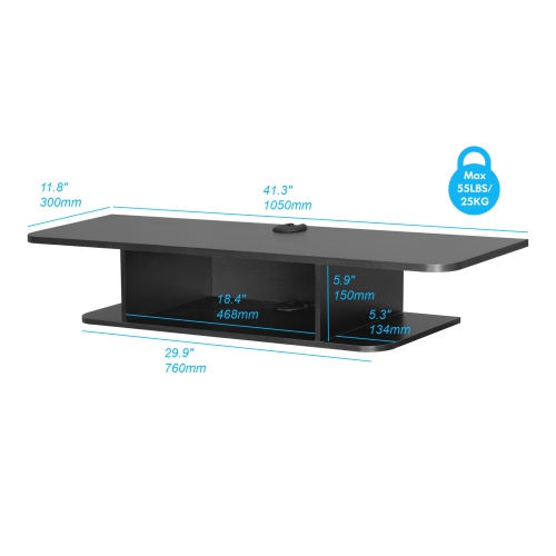 FITUEYES 41 inch Wall Mounted Media Console Cabinet Storage Component Shelf Black