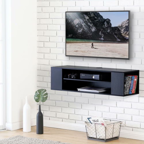 FITUEYES Floating TV Stands Wall Mounted Media Console Storage Component Shelves Black