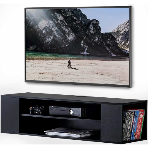 FITUEYES Floating TV Stands Wall Mounted Media Console Storage Component Shelves Black