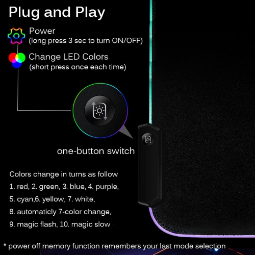 Moustache® RGB Gaming Mouse Pad, 7 LED Color, 300*800*4mm