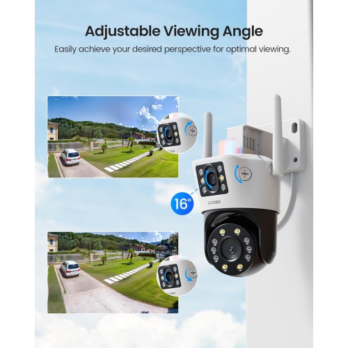 ZOSI C298 4MP(2MP+2MP) Dual-Lens WiFi Outdoor Home Security Camera, 360° PTZ Surveillance Camera with Person/Vehicle Detection, Two-Way Audio,