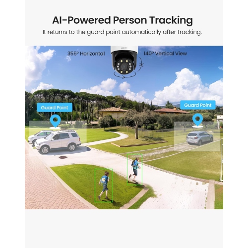 ZOSI C298 4MP(2MP+2MP) Dual-Lens WiFi Outdoor Home Security Camera, 360° PTZ Surveillance Camera with Person/Vehicle Detection, Two-Way Audio,