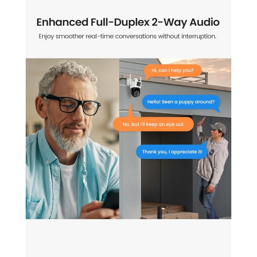 ZOSI C298 4MP(2MP+2MP) Dual-Lens WiFi Outdoor Home Security Camera, 360° PTZ Surveillance Camera with Person/Vehicle Detection, Two-Way Audio,