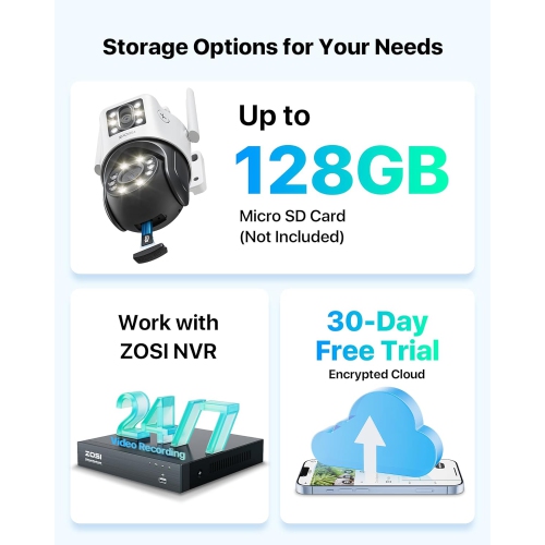 ZOSI C298 4MP(2MP+2MP) Dual-Lens WiFi Outdoor Home Security Camera, 360° PTZ Surveillance Camera with Person/Vehicle Detection, Two-Way Audio,