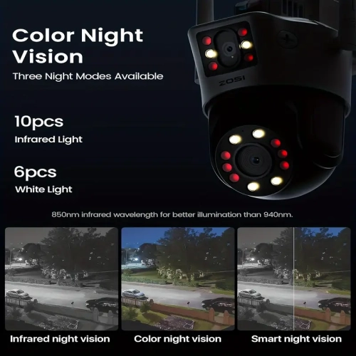 ZOSI C298 4MP(2MP+2MP) Dual-Lens WiFi Outdoor Home Security Camera, 360° PTZ Surveillance Camera with Person/Vehicle Detection, Two-Way Audio,