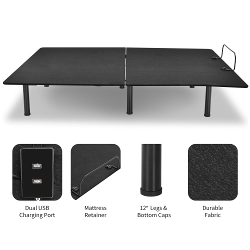 Costway Adjustable Bed Base Head & Foot Remote Control Steel Frame USB Queen