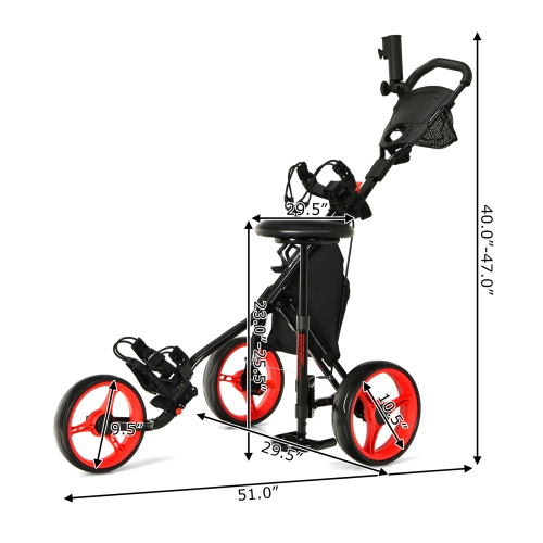 Gymax 3-Wheel Foldable Golf Push Pull Cart Trolley w/ Seat Adjustable Handle