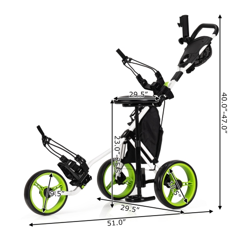 Gymax 3-Wheel Foldable Golf Push Pull Cart Trolley w/ Seat Adjustable Handle