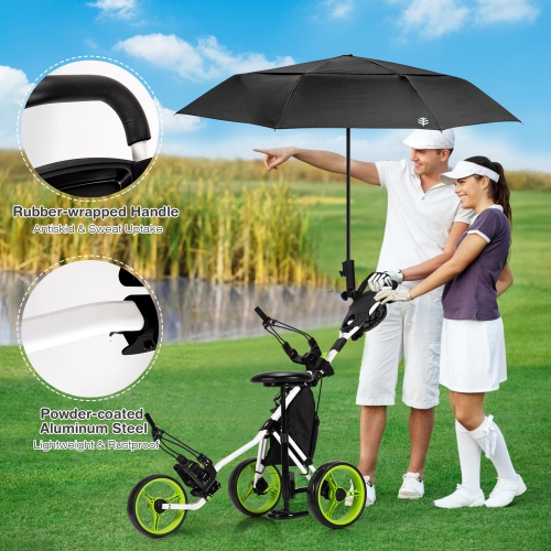 Gymax 3-Wheel Foldable Golf Push Pull Cart Trolley w/ Seat Adjustable Handle