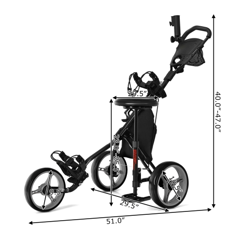 Gymax 3-Wheel Foldable Golf Push Pull Cart Trolley w/ Seat Adjustable Handle