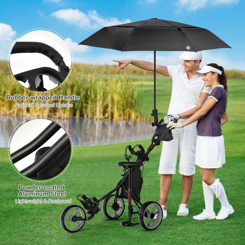 Gymax 3-Wheel Foldable Golf Push Pull Cart Trolley w/ Seat Adjustable Handle