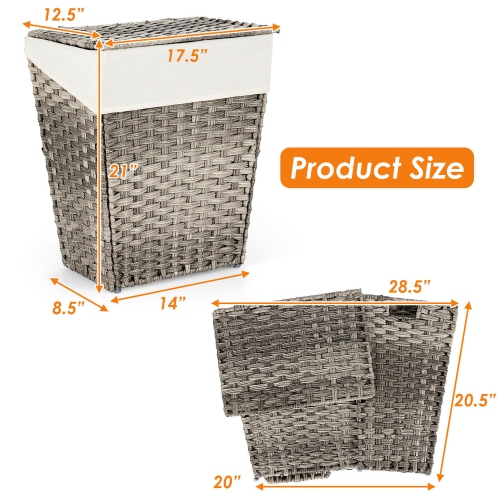 Gymax Handwoven Laundry Hamper Foldable w/Removable Liner, Lid & Handles
