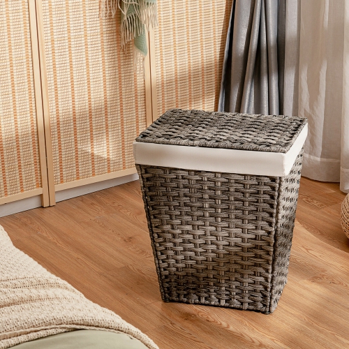 Gymax Handwoven Laundry Hamper Foldable w/Removable Liner, Lid & Handles