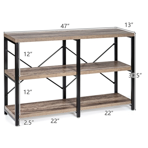 Gymax 47'' Console Table 3 Tier Industrial Sofa Table Metal Frame