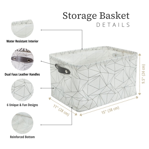 DECOMOMO Storage Baskets, Water-Resistant Toy Storage Bin, Storage Bins for Shelves, Large - 15 x 11 x 9.5" | Patterned and White - 6 Pack