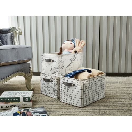 DECOMOMO Storage Baskets, Water-Resistant Toy Storage Bin, Storage Bins for Shelves, Large - 15 x 11 x 9.5" | Patterned and White - 6 Pack