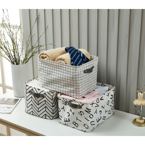 DECOMOMO Storage Baskets, Water-Resistant Toy Storage Bin, Storage Bins for Shelves, Large - 15 x 11 x 9.5" | Patterned and White - 6 Pack