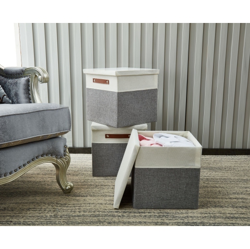 DECOMOMO Foldable Storage Bin W/ Lid - Collapsible Sturdy Cationic Fabric Storage Basket Cube W/Handles for for Organizing Shelf Nursery Home Closet