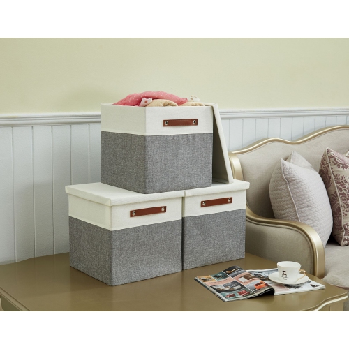 DECOMOMO Foldable Storage Bin W/ Lid - Collapsible Sturdy Cationic Fabric Storage Basket Cube W/Handles for for Organizing Shelf Nursery Home Closet
