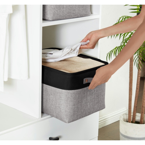 DECOMOMO Fordable Storage Bin - Collapsible Sturdy Cationic Fabric Basket W/Handles for Organizing Shelf Nursery Home Closet | Large - 15 x 11 x 9.5"