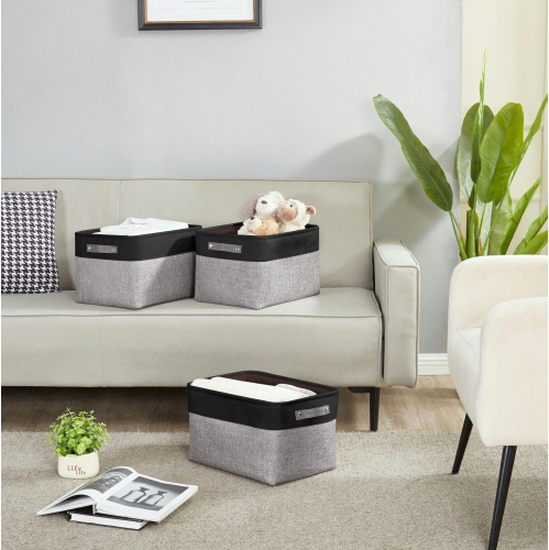 DECOMOMO Fordable Storage Bin - Collapsible Sturdy Cationic Fabric Basket W/Handles for Organizing Shelf Nursery Home Closet | Large - 15 x 11 x 9.5"