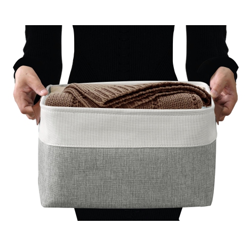 DECOMOMO Fordable Storage Bin - Collapsible Sturdy Cationic Fabric Basket W/Handles for Organizing Shelf Nursery Home Closet | Large - 15 x 11 x 9.5"