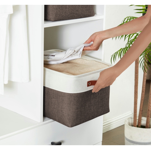 DECOMOMO Fordable Storage Bin - Collapsible Sturdy Cationic Fabric Basket W/Handles for Organizing Shelf Nursery Home Closet | Large - 15 x 11 x 9.5"