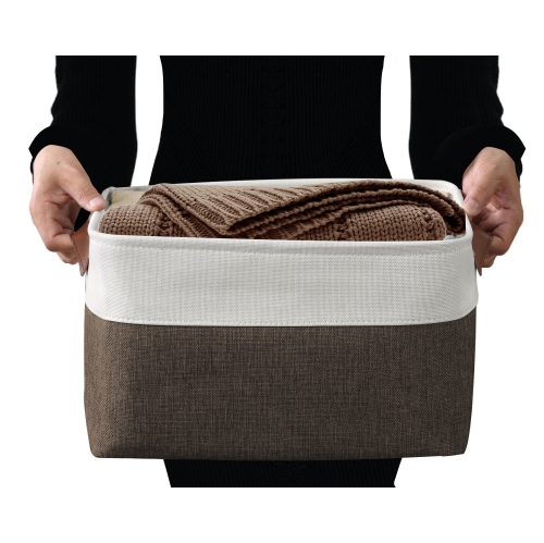 DECOMOMO Fordable Storage Bin - Collapsible Sturdy Cationic Fabric Basket W/Handles for Organizing Shelf Nursery Home Closet | Large - 15 x 11 x 9.5"