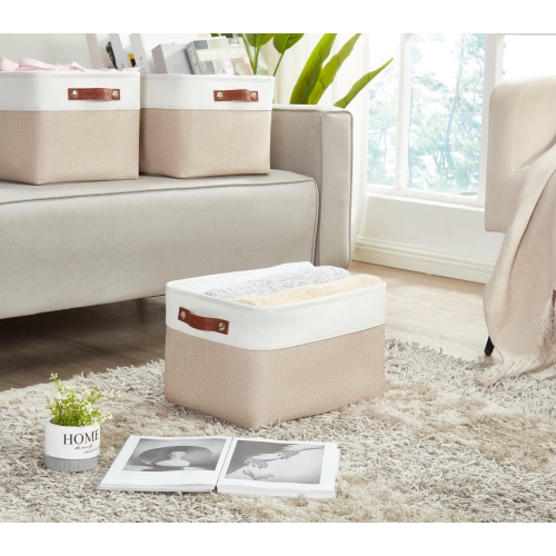 DECOMOMO Fordable Storage Bin - Collapsible Sturdy Cationic Fabric Basket W/Handles for Organizing Shelf Nursery Home Closet | Large - 15 x 11 x 9.5"